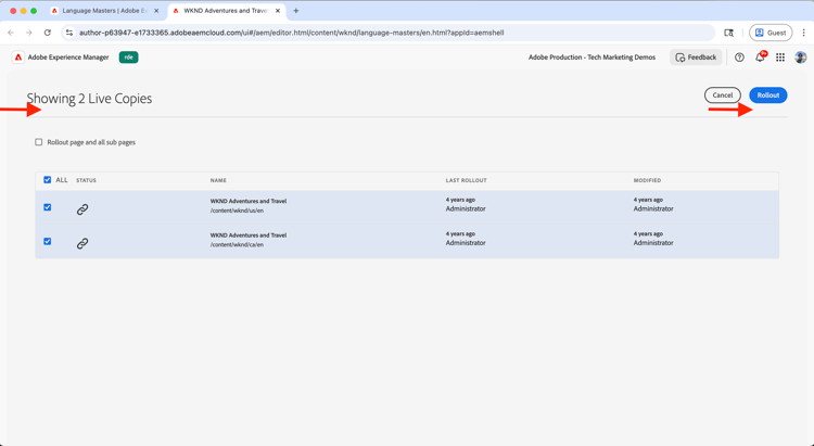Modifiche rollout