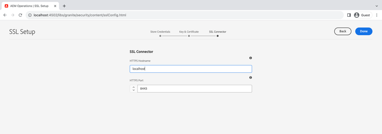 Configurazione SSL - Dettagli connettore SSL