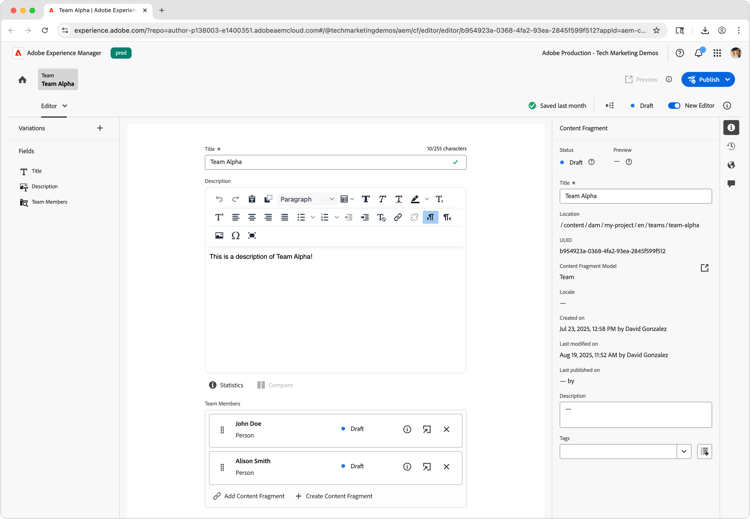 Frammento di contenuto Team Alpha