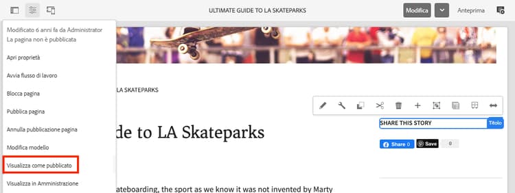 Visualizzare come pubblicato