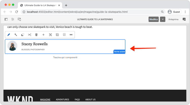 Esempio di componente nome autore