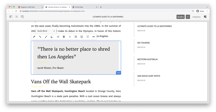 Stile blocco citazione visibile