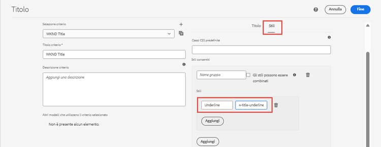 Configurazione dei criteri di stile per il titolo