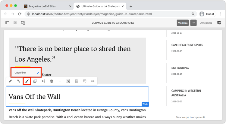 Stili disponibili per il titolo