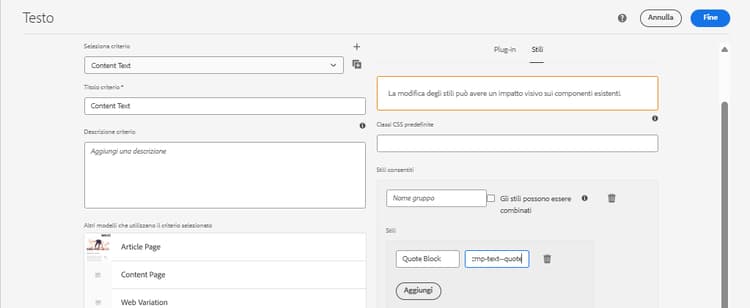 Criterio componente testo 2