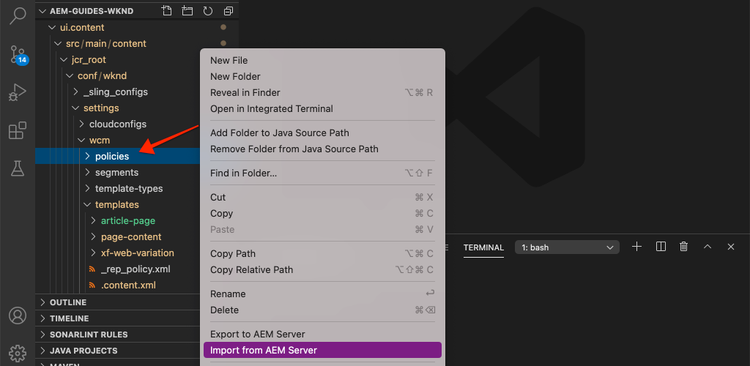 Criteri di importazione VSCode