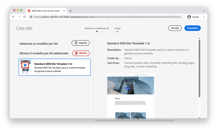 Selezionare un modello