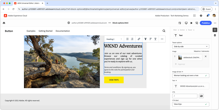 Teaser nell’editor universale