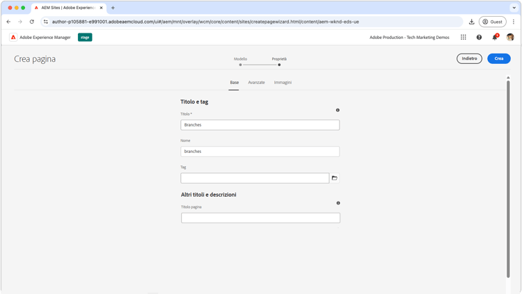 AEM Sites: creare una pagina Rami