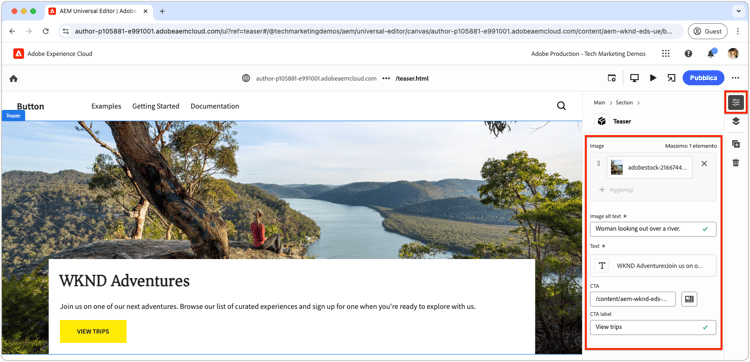 campi per l’editor universale