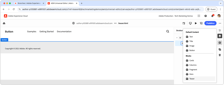 Editor universale: aggiungere un blocco