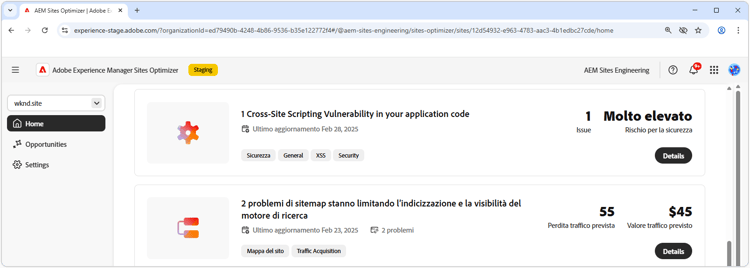 Opportunità ad impatto elevato di Site Optimizer