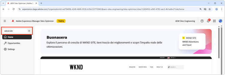 Gestione dominio di Site Optimizer