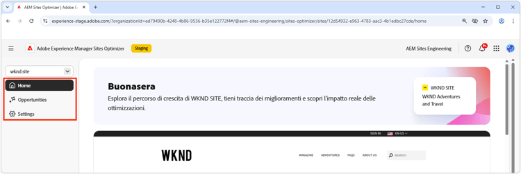 Navigazione di Site Optimizer
