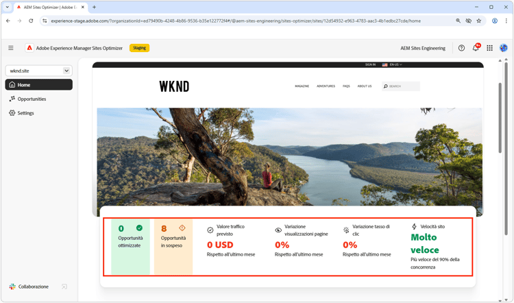 Riepilogo sito di Site Optimizer