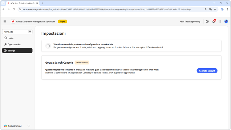 Impostazioni di Sites Optimizer