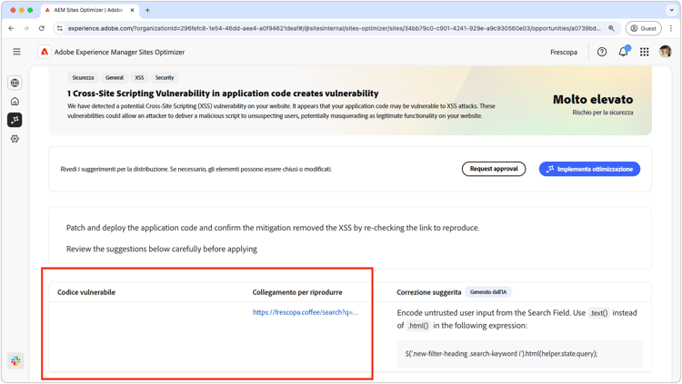 Identificazione automatica di opportunità cross-site scripting