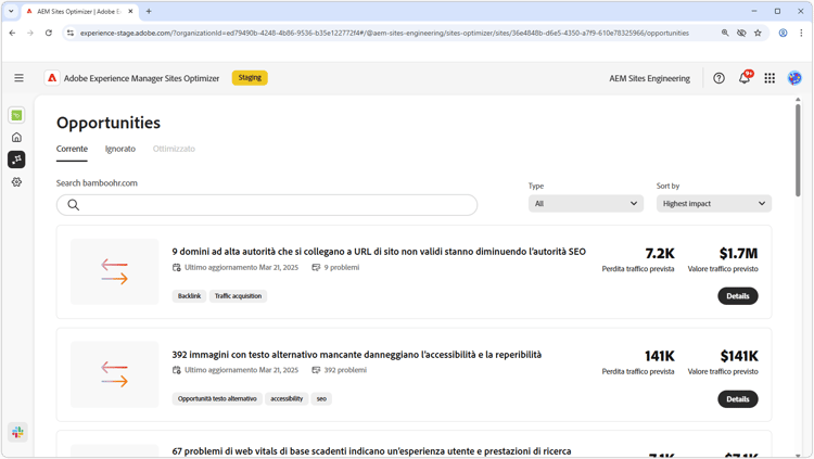 Opportunità di Sites Optimizer