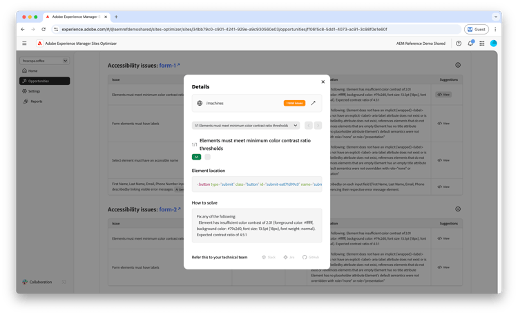 Suggerimento automatico per problemi di accessibilità dei moduli