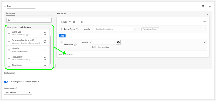 Immagine dellinterfaccia utente dei flussi di dati che mostra la regola di configurazione dinamica.