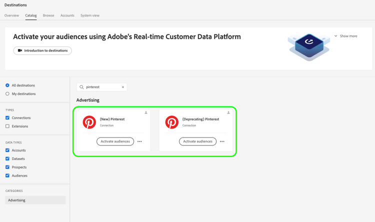 affiancata la destinazione Pinterest precedente e quella nuova