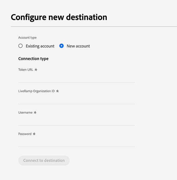 Immagine dellinterfaccia utente di Platform che mostra la schermata di connessione di destinazione.l