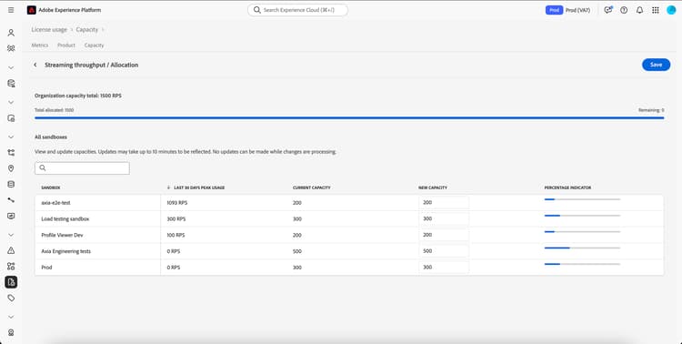 Viene visualizzata la pagina allocazione capacità.