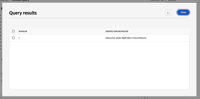 Finestra di dialogo Risultati query per la visualizzazione rfm_scores.