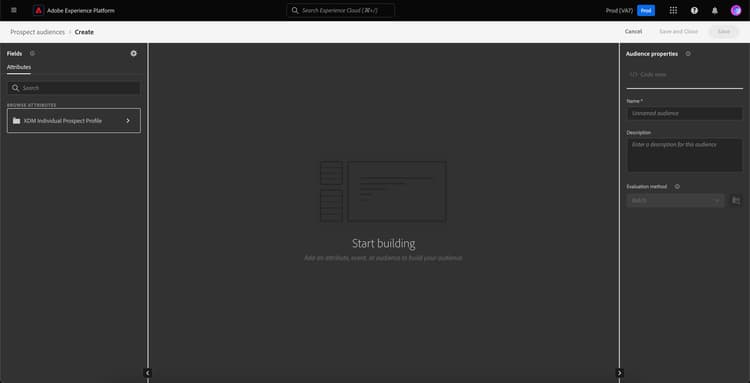 Viene visualizzato il Generatore di segmenti. Gli unici attributi disponibili sono per la classe Prospect Profile.