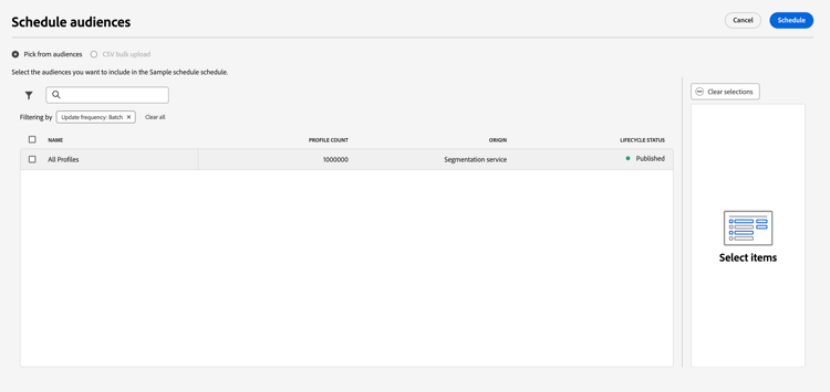 Viene visualizzato il popover Pianifica tipi di pubblico.