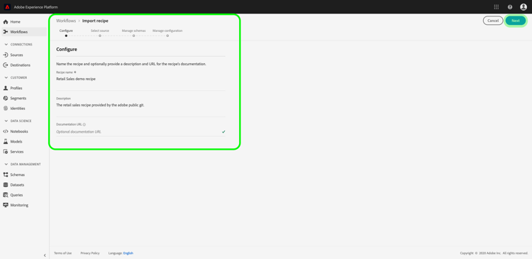La console client di Adobe Campaign v8 con il menu contestuale aperto e lopzione Configura elenco selezionata.
