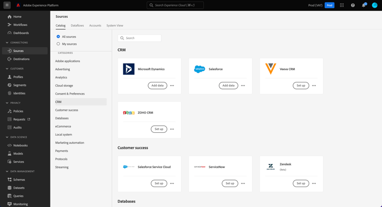 Catalogo origini con Endpoint privati.