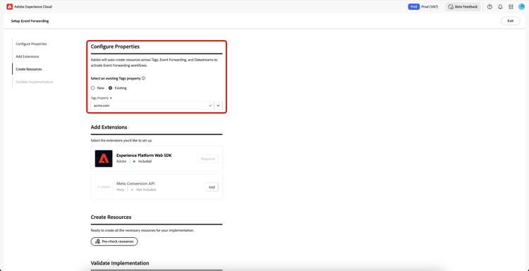 Configura la proprietà esistente mostrando la proprietà tag esistente selezionata