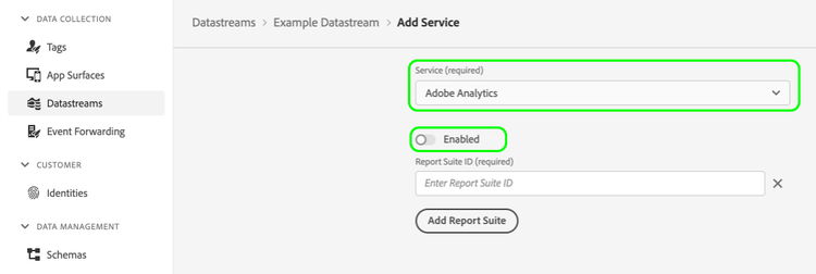 Configurazione dello stream di dati di Analytics disabilitata