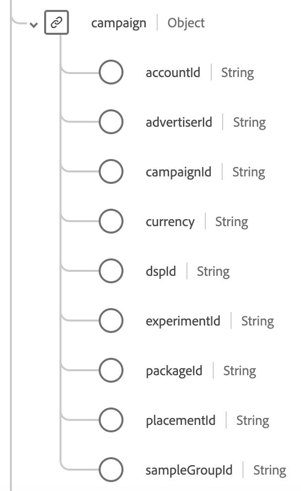 Diagramma di schema che mostra loggetto e i relativi campi.