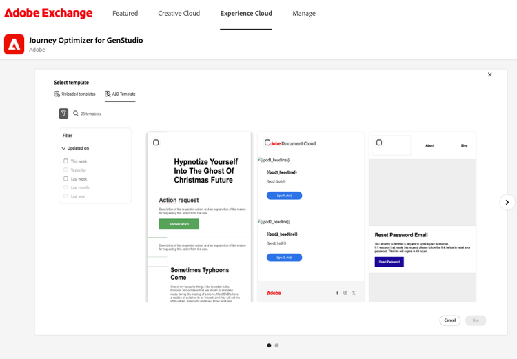 Journey Optimizer per GenStudio in Adobe Exchange, inclusi requisiti e installazione gratuita