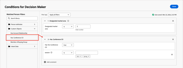 Aggiungi condizione oggetto personalizzato al modello Roles