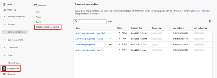 Accedere alle definizioni degli eventi configurate