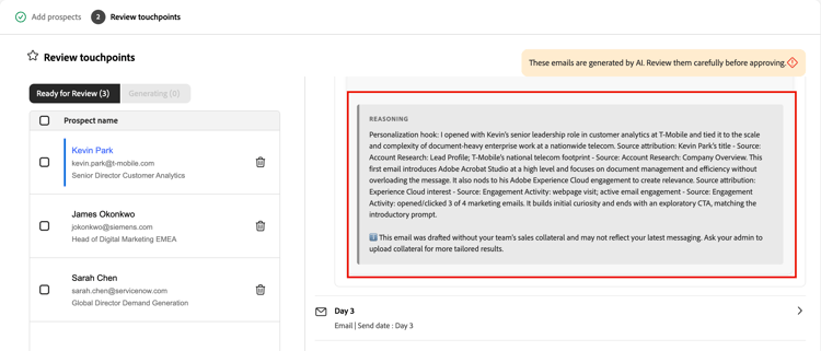 Motivo IA per l'e-mail generato dal flusso di lavoro in uscita