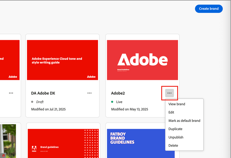 Accedi al menu Altro per il brand