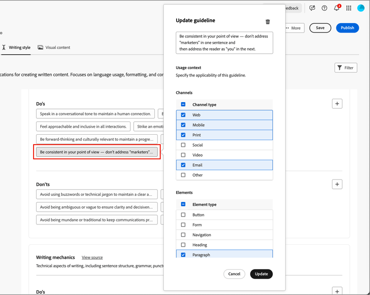 Modificare una linea guida