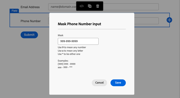 Definisci una maschera di input per il campo