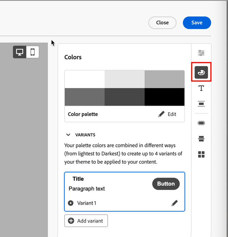 Impostazioni colori tema