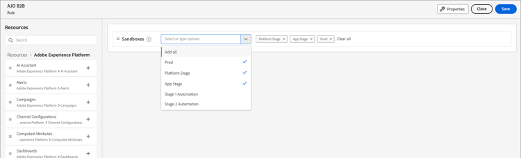 Experience Platform - aggiungi sandbox per il nuovo ruolo