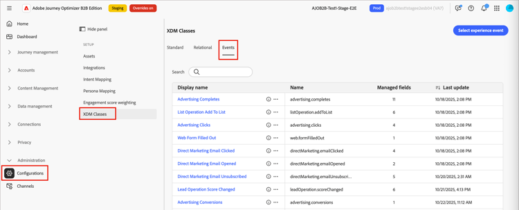 Accedi agli eventi esperienza selezionati