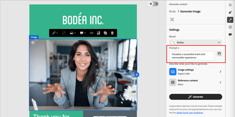 Genera contenuto - immetti una richiesta per il componente immagine