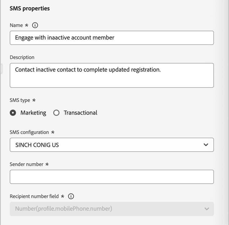 Proprietà messaggio SMS