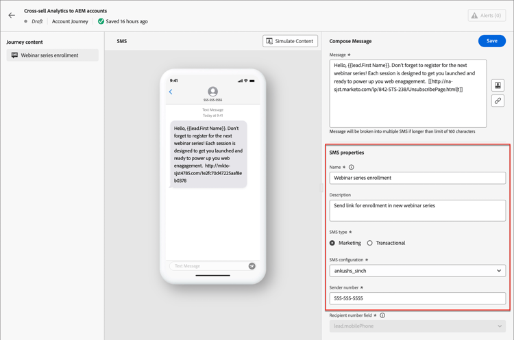 Esegui un'azione - Invia SMS