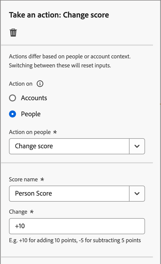 Esegui un'azione - Cambia punteggio