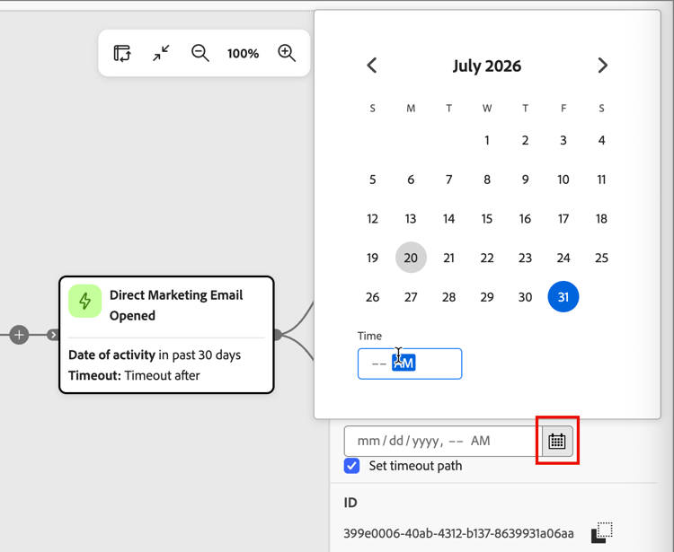Ascolta il nodo dell'evento - Data di timeout